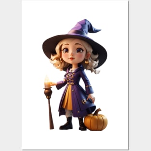 Halloween Cute Witch Girl Posters and Art